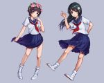  2girls black_hair brown_eyes green_eyes head_wreath highres long_hair mool_yuegang multiple_girls saten_ruiko school_uniform serafuku short_hair to_aru_kagaku_no_railgun to_aru_majutsu_no_index uiharu_kazari 