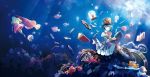  air_bubble blonde_hair blue_eyes blue_hair book clockwork coral fish gears hat jellyfish kotetsu_(popeethe) light_bulb light_rays looking_at_viewer open_book original sitting snail starfish tagme underwater 