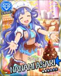  apron asari_nanami blue_hair blush character_name chef_hat closed_eyes dress happy idolmaster idolmaster_cinderella_girls long_hair stars 