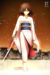  1girl black_hair japanese_clothes kara_no_kyoukai katana kimono magicians_(zhkahogigzkh) obi ryougi_shiki sash solo sword type-moon weapon 