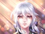  1girl ahoge bow crying crying_with_eyes_open hair_bow looking_at_viewer red_eyes sad shiro_no_musume_(vocaloid) signature solo tears vocaloid white_hair yowane_haku 