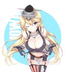  1girl 47_(479992103) blonde_hair blue_eyes breasts highres iowa_(kantai_collection) kantai_collection long_hair one_eye_closed skirt smile solo star star-shaped_pupils symbol-shaped_pupils 