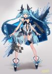  1girl adobe_photoshop atdan blue_eyes blue_hair hatsune_miku highres holographic_interface holographic_monitor long_hair platform_footwear twintails vocaloid 