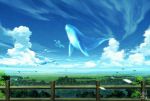  blue_sky clouds fantasy fence flying_whale grasslands landscape original scenery sky technoheart tree wooden_fence 