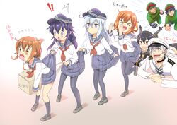  !! &gt;_&lt; 3boys 5girls accelerator akatsuki_(kantai_collection) anchor_symbol black_hair black_legwear blonde_hair blue_eyes blush_stickers brown_eyes brown_hair closed_eyes fang flat_cap folded_ponytail hair_ornament hairclip hat hibiki_(kantai_collection) ikazuchi_(kantai_collection) inazuma_(kantai_collection) kamijou_touma kantai_collection kihara_amata military military_police military_uniform multiple_boys multiple_girls mushi_gyouza nagato_(kantai_collection) naval_uniform neckerchief open_mouth panties pantyhose pervert pleated_skirt saliva school_uniform serafuku short_hair silver_hair skirt underwear uniform violet_eyes white_hair 