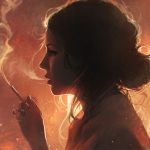  1girl backlighting black_eyes black_hair cigarette expressionless from_side guweiz holding holding_cigarette jewelry light lips original parted_lips profile ring short_hair smoke smoking solo upper_body 