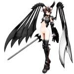  1girl cross demon_horns highres horns maeda_koutarou navel no_panties original solo sword thigh-highs vocaloid weapon white_background wings 