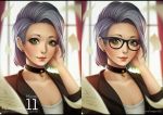  1girl choker glasses green_eyes grey_hair magion02 original short_hair solo 