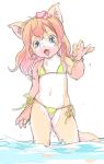  1girl animal_ears bikini flat_chest furry kikurage_(crayon_arts) sketch smile solo swimsuit tail wading 