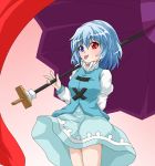  blue_hair heterochromia highres juliet_sleeves karakasa_obake long_sleeves puffy_sleeves tatara_kogasa ten&#039;yoku tongue tongue_out touhou umbrella vest 