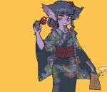  1girl animal_ears candy_apple furry japanese_clothes kimono kuroi_moyamoya looking_at_viewer original simple_background solo yukata 