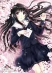  1girl black_hair cherry_blossoms graduation kazuharu_kina long_hair original school_uniform solo 