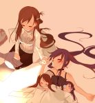  brown_hair child choker closed_eyes couple ebisuzawa_kurumi family folded_hair gakkou_gurashi! hair_ornament hairclip highres holding_hands if_they_mated kalmel2525grgr long_hair lying mole mole_under_mouth purple_hair sleeping turtleneck twintails wakasa_yuuri yuri 