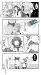  !? 2girls braid closed_mouth comic commentary_request female_admiral_(kantai_collection) folded_ponytail hair_over_shoulder hat highres inazuma_(kantai_collection) kantai_collection long_hair long_sleeves military military_uniform monochrome multiple_girls neckerchief necktie peaked_cap pepekekeko pleated_skirt ponytail school_uniform serafuku shorts skirt sweat translation_request twin_braids uniform watabe_koharu 