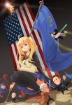  ahoge airplane american_flag android antennae bangs ben_carson bernie_sanders black_hair blonde_hair blue_skirt blunt_bangs bow bowtie brown_hair cape chibi colored donald_trump energy_sword flying formal glasses hair_ribbon harry_reid hat highres hillary_clinton jeb_bush jedi john_kasich lightsaber looking_at_viewer magic_circle marco_rubio necktie pacific parody plate_armor pleated_skirt real_life revision ribbon robe sima_naoteng sith skirt staff star_wars suit sword tassel ted_cruz thigh-highs twintails uss_nevada_(bb-36) weapon white_hair witch_hat zettai_ryouiki 
