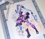  1girl blue_hair gothic_lolita jinx_(league_of_legends) league_of_legends lolita_fashion long_hair solo traditional_media twintails very_long_hair 