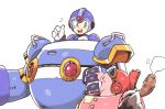  1boy :d android blue_eyes blush_stickers clenched_hand crossover gloves green_eyes helmet inkerton-kun kirby kirby_(series) open_mouth robot rockman rockman_x smile teeth thumbs_up white_background white_gloves x_(rockman) 