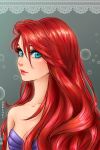  1girl absurdres aqua_eyes ariel_(disney) bubble highres long_hair looking_at_viewer mari945 redhead shell shell_bikini smile solo the_little_mermaid 