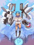  1girl bangs blue_eyes blue_hair boots full_body headset highres knee_boots level-00 mecha mechanical_arm midair no_pants original panties parts_exposed pen pixiv pixiv-tan robot_joints science_fiction short_hair single_glove solo underwear 