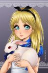  1girl absurdres alice_(wonderland) alice_in_wonderland aqua_eyes blonde_hair dress highres mari945 rabbit 
