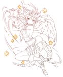  1girl breasts monochrome puzzle_&amp;_dragons simple_background sketch smile solo tail white_background wings zaxwu 