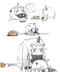  ... 2girls ahoge bird blush carrying chicken claws comic flying_sweatdrops food horn kantai_collection long_hair multiple_girls northern_ocean_hime ohyo seaport_hime sweat white_hair 