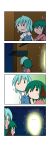  /\/\/\ 0_0 2girls 4koma absurdres animal_ears blue_hair chibi comic crying dress flying_sweatdrops ghost glowing green_hair highres juliet_sleeves kasodani_kyouko long_sleeves multiple_girls open_mouth pink_dress puffy_sleeves rakugaki-biyori shirt silent_comic skirt sparks streaming_tears sweat tail tatara_kogasa tears touhou town trembling 