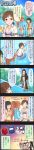  5koma ^_^ artist_request black_hair blush brown_eyes brown_hair character_name closed_eyes comic hair_ornament highres hiiragi_shino idolmaster idolmaster_cinderella_girls long_hair long_image multiple_girls nitta_minami niwa_hitomi official_art ponytail short_hair smile swimsuit tall_image translation_request very_long_hair wakabayashi_tomoka 