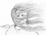  1girl abyssion desert long_hair mask original sketch wind 