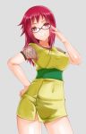  1girl adjusting_glasses alternate_costume breasts essa_sazhka fishnets glasses highres karin_(naruto) large_breasts long_hair looking_at_viewer naruto red_eyes redhead skirt smile solo 