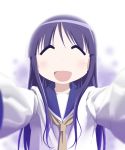  1girl ^_^ closed_eyes hinata_yukari long_hair open_mouth perspective purple_hair school_uniform serafuku smile solo tora_tsugumi yuyushiki 