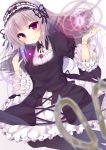  1girl absurdres black_wings bonnet dress frills gothic_lolita hairband highres irone_(miyamiya38) lolita_fashion lolita_hairband rozen_maiden silver_hair solo suigintou wings 