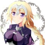  1girl alternate_color armor armored_dress blonde_hair braid breasts capelet fate/apocrypha fate/grand_order fate/stay_night fate_(series) headpiece highres jeanne_d&#039;arc kanzaki_satoki large_breasts long_hair ruler_(fate/apocrypha) single_braid smile solo violet_eyes 