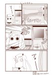  (o)_(o) /\/\/\ book bookshelf comic commentary_request highres holding holding_book horns kantai_collection long_hair manga_(object) microwave mittens monochrome moomin muppo northern_ocean_hime reading rice_cooker sazanami_konami shinkaisei-kan translation_request 