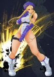  1girl abs aqua_eyes bare_shoulders belt blonde_hair boots braid breasts cammy_white capcom elbow_gloves fingerless_gloves gloves hat highleg highleg_leotard highres large_breasts leotard long_hair maru-pen purple_gloves solo street_fighter twin_braids very_long_hair zoom_layer 