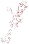  1girl hand_on_hip hat monochrome simple_background sketch skirt smile solo white_background zaxwu 