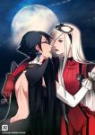  alex_glimes bayonetta bayonetta_(character) bayonetta_2 black_hair bodysuit earrings glasses gloves jeanne_(bayonetta) jewelry lipstick makeup multiple_girls yuri 