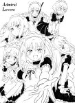  6+girls :d \m/ alternate_costume anchor_hair_ornament bismarck_(kantai_collection) blush choker collarbone commentary_request double_\m/ enmaided graf_zeppelin_(kantai_collection) hair_ornament kantai_collection long_hair maid maid_headdress monochrome multiple_girls nome_(nnoommee) open_mouth prinz_eugen_(kantai_collection) reaching salute shaft_look short_hair smile twintails u-511_(kantai_collection) z1_leberecht_maass_(kantai_collection) z3_max_schultz_(kantai_collection) 