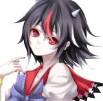  1girl black_hair black_nails bracelet expressionless fang_out highres jewelry kijin_seija multicolored_hair nail_polish neckerchief puffy_short_sleeves puffy_sleeves red_eyes redhead sheya short_hair short_sleeves streaked_hair touhou white_hair 