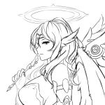 1girl breasts halo long_hair monochrome puzzle_&amp;_dragons simple_background sketch solo white_background zaxwu 