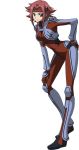  1girl blue_eyes breasts code_geass full_body hand_on_hip kallen_stadtfeld large_breasts looking_at_viewer official_art redhead short_hair simple_background smile solo standing super_robot_wars super_robot_wars_x-omega white_background 