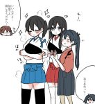  5girls akagi_(kantai_collection) arms_up black_hair black_legwear blue_hair blush brown_hair closed_eyes crossed_arms expressionless hair_between_eyes hair_ribbon hakama heart hiryuu_(kantai_collection) houshou_(kantai_collection) japanese_clothes kaga_(kantai_collection) kantai_collection kimono long_hair moi1416 multiple_girls muneate one_side_up ponytail ribbon short_hair side_ponytail smile souryuu_(kantai_collection) sparkle steam sweatdrop tasuki thigh-highs translated twintails white_legwear |_| 