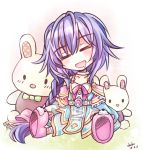  1girl closed_eyes drooling long_hair neptune_(series) purple_hair pururut sitting sleeping solo stuffed_animal stuffed_toy sxbzero very_long_hair 