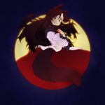  1girl absurdres animal_ears brooch brown_hair dress fingernails full_moon highres imaizumi_kagerou jewelry long_sleeves looking_at_viewer moon nail_polish red_eyes red_nails smile solo tail touhou wide_sleeves wolf_ears wolf_tail 