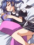  1girl black_dress blue_hair blush book closed_eyes doremy_sweet dress drooling hemogurobin_a1c lying on_side open_mouth pillow sleeping smile solo tail touhou 