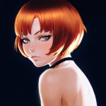  1girl bare_shoulders black_background choker closed_mouth expressionless grey_eyes ilya_kuvshinov lips looking_at_viewer orange_hair original short_hair simple_background solo topless upper_body 