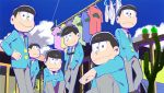  6+boys :&lt; blue_sky briefs brothers brown_hair cactus clothesline clouds formal hand_on_hip jacket looking_at_viewer male_focus matsuno_choromatsu matsuno_ichimatsu matsuno_juushimatsu matsuno_karamatsu matsuno_osomatsu matsuno_todomatsu multiple_boys official_art open_clothes open_jacket osomatsu-kun osomatsu-san sextuplets shirt siblings sitting sky smile suit sunglasses sunglasses_removed t-shirt underwear 