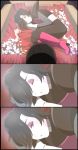  1boy 3koma androgynous android black_hair brown_hair comic frisk_(undertale) guppy--17 highres mettaton mettaton-ex parody silent_comic sleeping tagme tengen_toppa_gurren_lagann undertale violet_eyes waking_up white_skin 