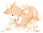  &gt;_&lt; akamaru_(youkai_watch) artist_name bird cat chick closed_eyes hashtag jibanyan no_humans too_many too_many_chicks tsumurinshi youkai_watch 