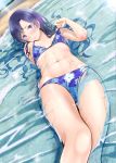  1girl beach bikini blue_hair blush brown_eyes flat_chest idolmaster kimura_neito kisaragi_chihaya partially_submerged solo swimsuit 